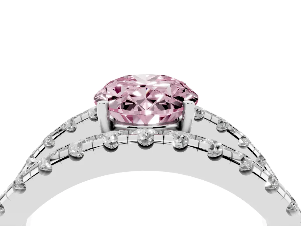 Fancy Pink Oval Cut Solitaire Split Shank Pave Diamond Ring White gold