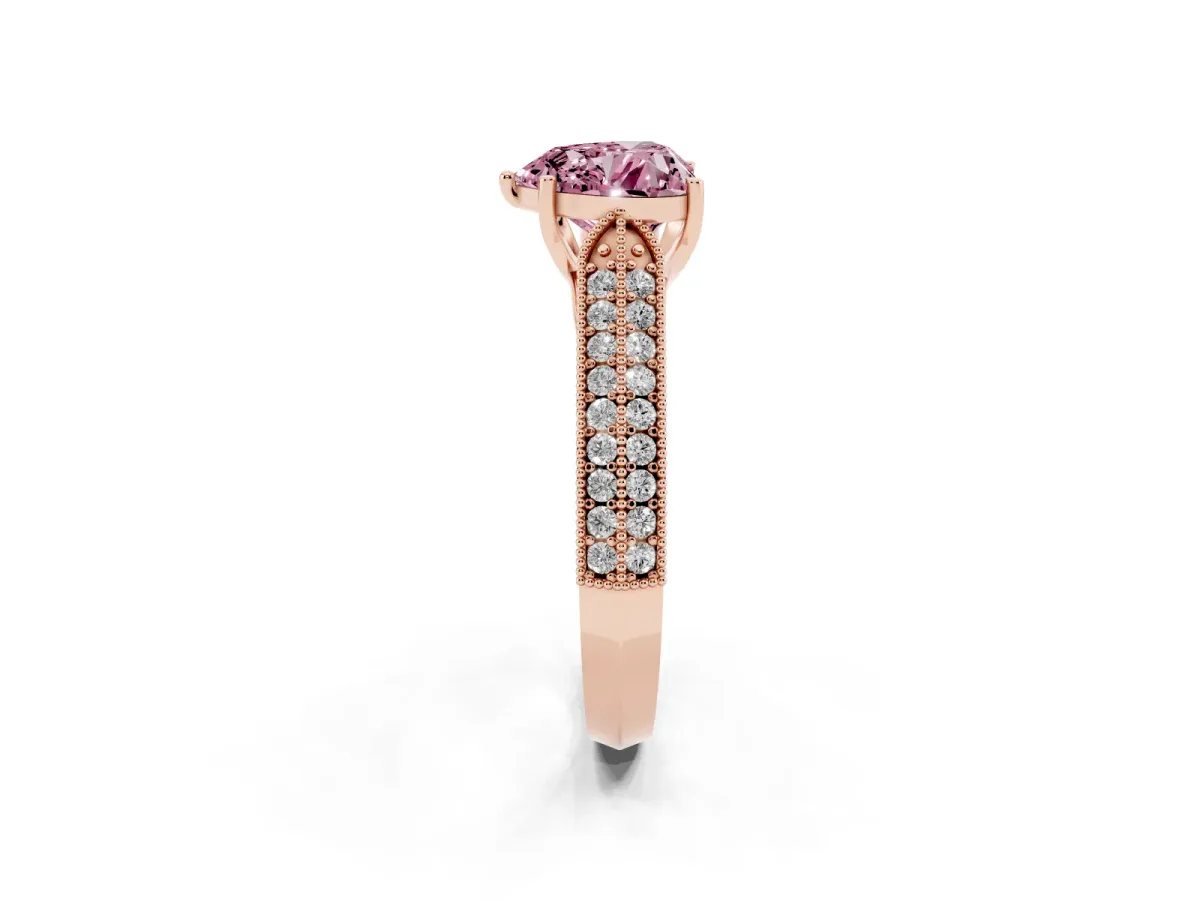 Fancy Pink Heart Cut Cut Pave Split Shank Engagement Ring with Four-Prong Setting Rose gold