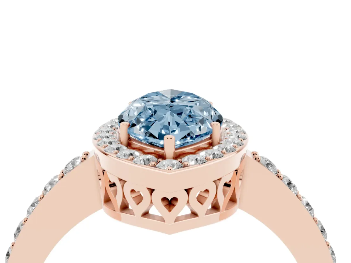 Fancy Blue Marquise Cut Halo Diamond Pavé Band Ring with Prong Setting Rose gold