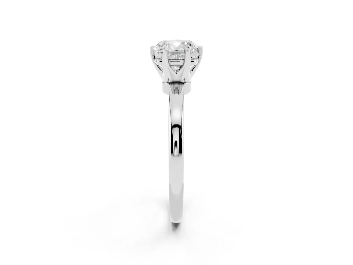 Cushion Cut Solitaire Diamond Ring with Six-Prong Setting on a Classic Band Platinum