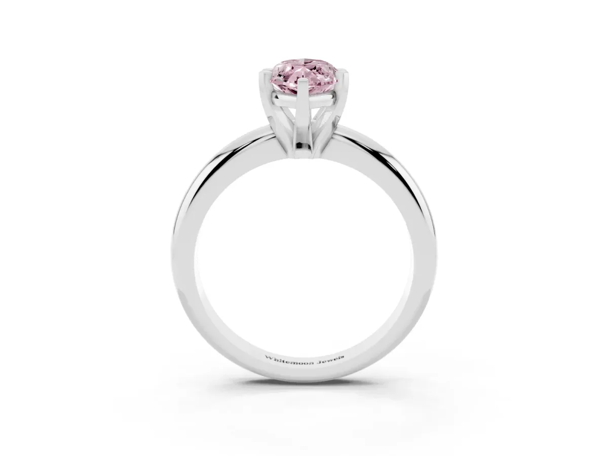 Fancy Pink Marquise Cut Diamond Solitaire Engagement Ring with Round Band and Four-Prong Setting Silver