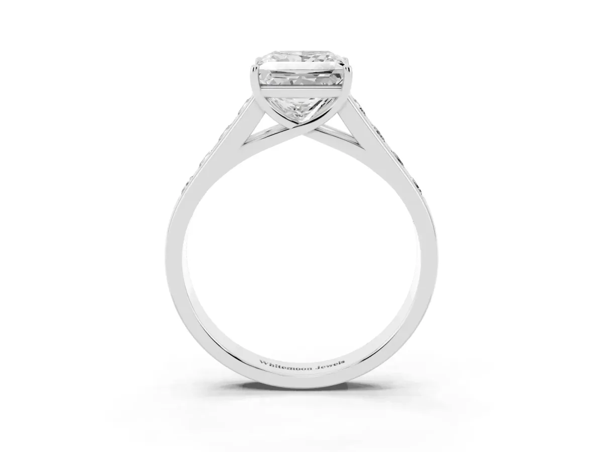 Princess Cut Brilliant Channel-Set Solitaire Ring with Four-Prong Setting Silver