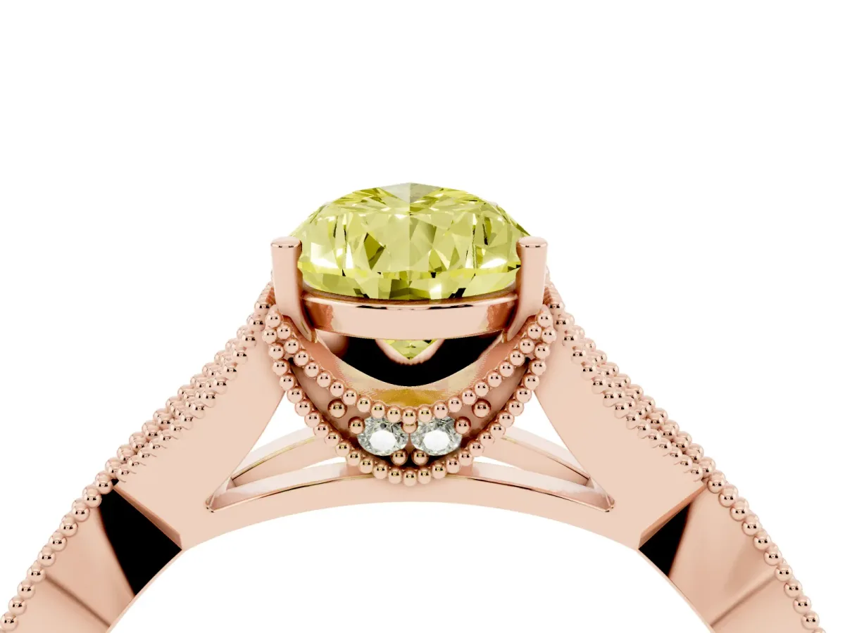 Fancy Yellow Pear Cut Cut Diamond Twisted Band with Milgrain Pave Setting and Four-Prong Setting Rose gold