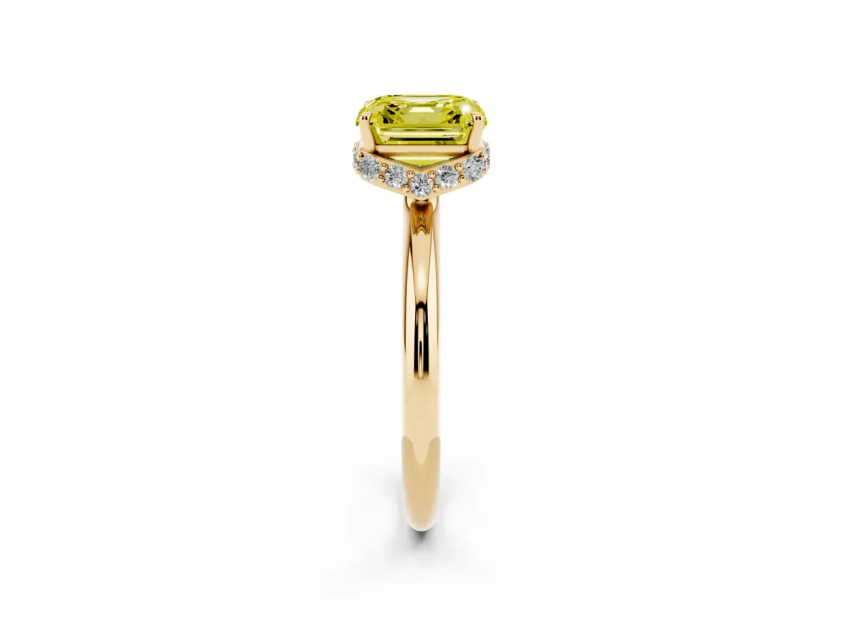 Fancy Yellow Asscher Cut Brilliant Solitaire Engagement Ring with Six-Prong Setting and Classic Band Yellow gold