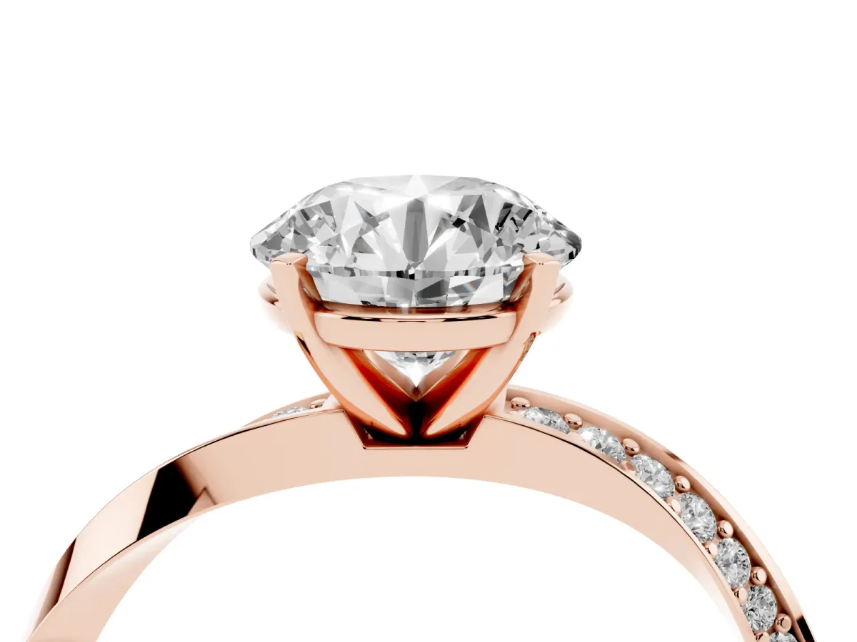 Round Cut Diamond Engagement Ring with Side Stone Accents and Four-Prong Setting Rose gold
