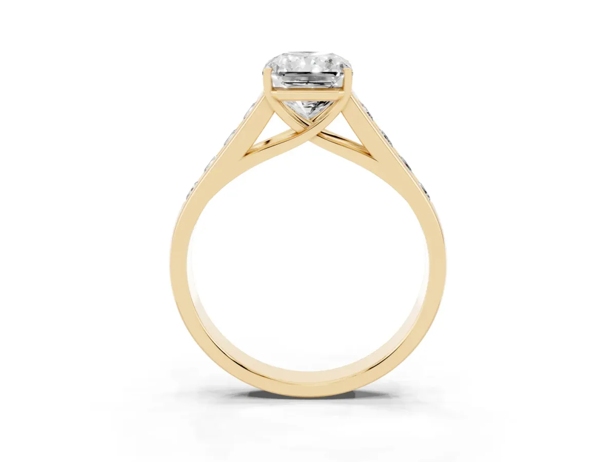 Radiant Cut Brilliant Channel-Set Solitaire Ring with Four-Prong Setting Yellow gold
