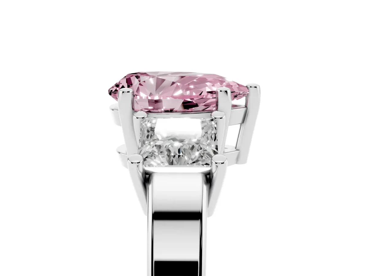 Fancy Pink Three-Stone Pear Cut Cut Solitaire Ring with Prong Setting Platinum