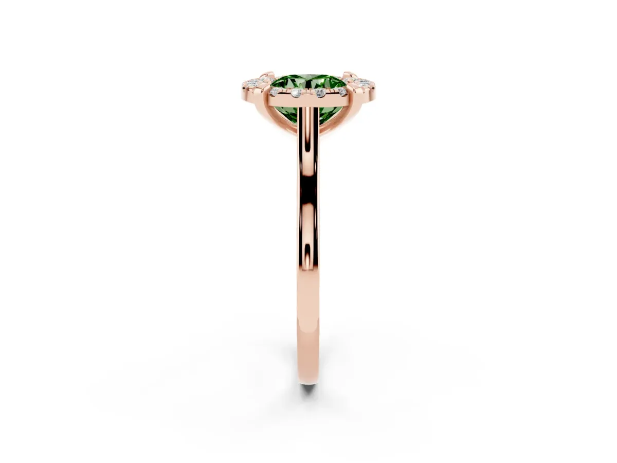 Fancy Green Round Cut Diamond Cluster Halo Solitaire with Four-Prong Setting Rose gold
