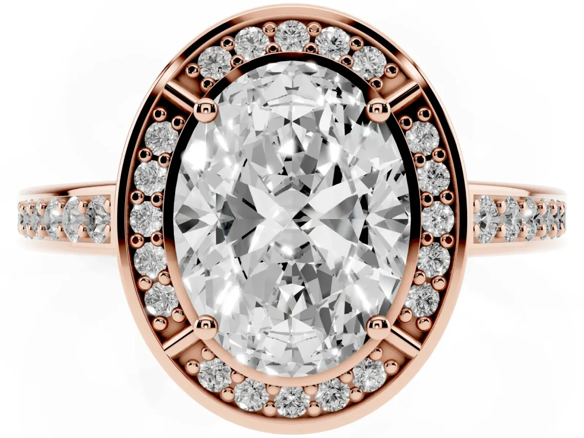 Oval Cut Cut Halo Pave Split Shank Prong Setting Ring Rose gold