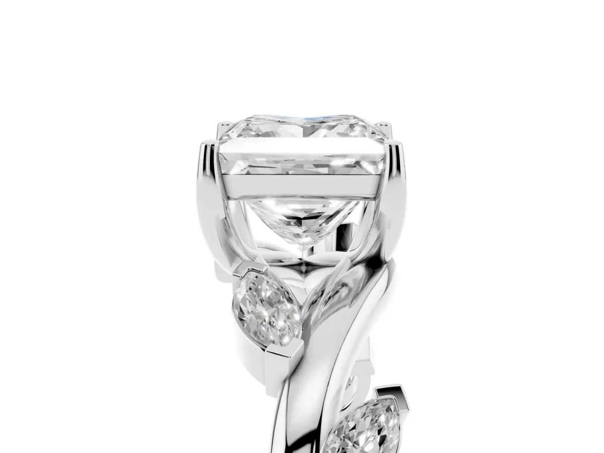 Princess Cut Solitaire Twisted Band Marquise Accent Prong Setting Ring Platinum