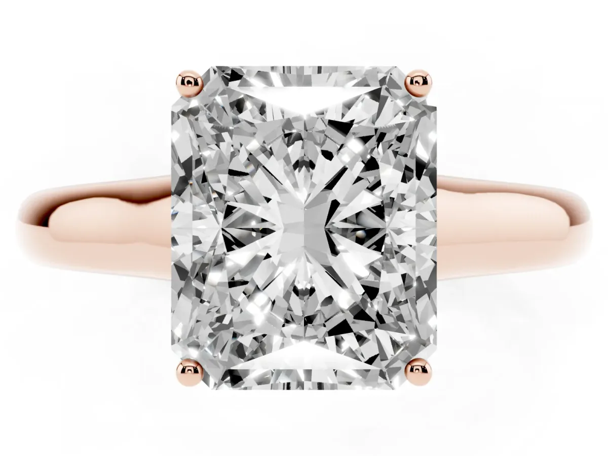 Radiant Cut Solitaire Engagement Ring with Tapered Band and Four-Prong Setting Rose gold