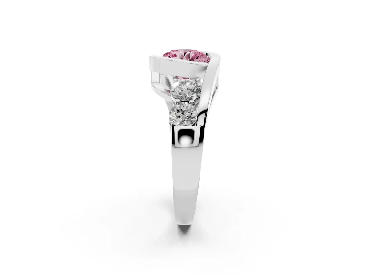 Fancy Pink Bezel Set Round Cut Diamond Bypass Ring with Round Accents Silver