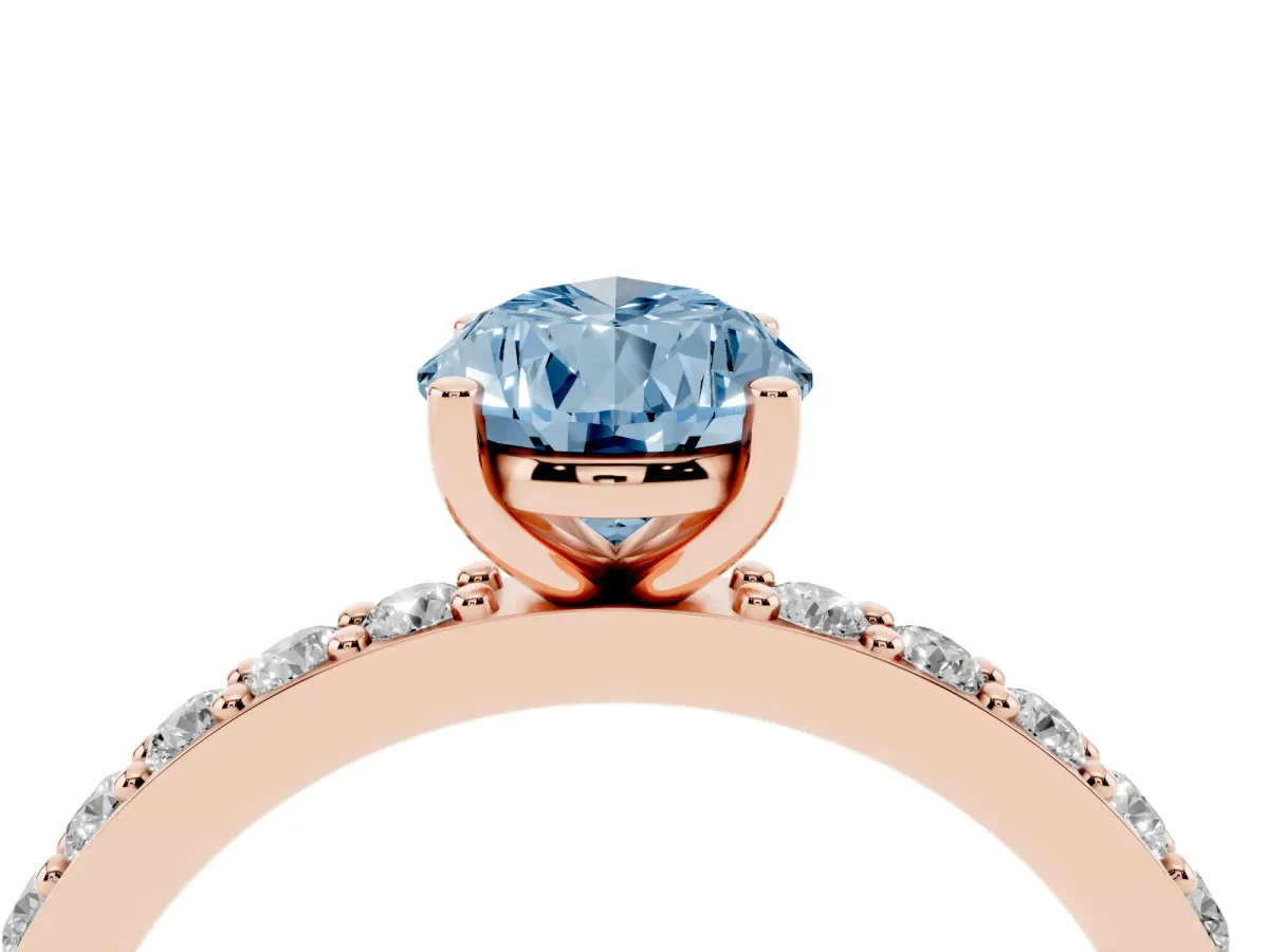 Fancy Blue Pear Cut Cut Diamond Solitaire with Pave Band and Four-Prong Setting Rose gold