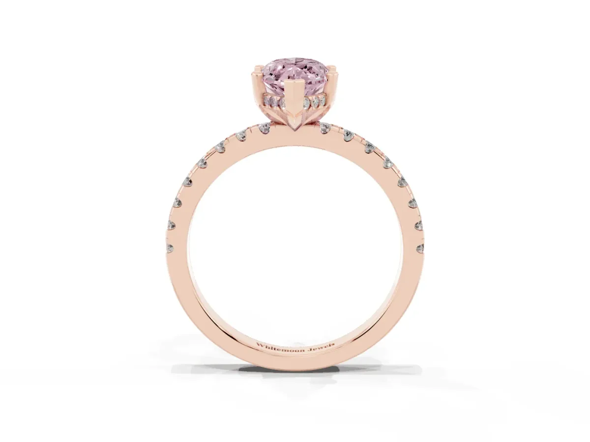 Fancy Pink Marquise Cut Diamond Solitaire Ring with Round Pavé Band and Four-Prong Setting Rose gold