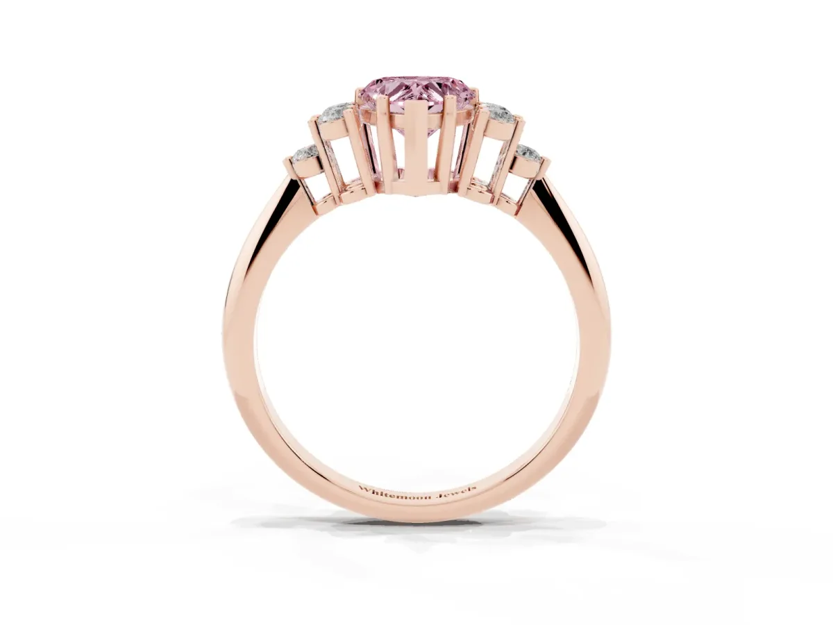Fancy Pink Heart Cut Cut Diamond Cluster Ring with Solitaire Band and Four-Prong Setting Rose gold