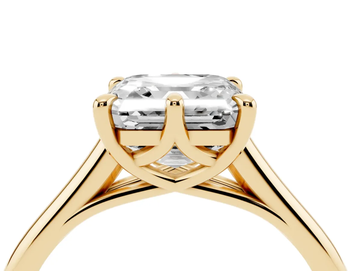 Asscher Cut Solitaire Engagement Ring with Six-Prong Setting and Classic Band Yellow gold