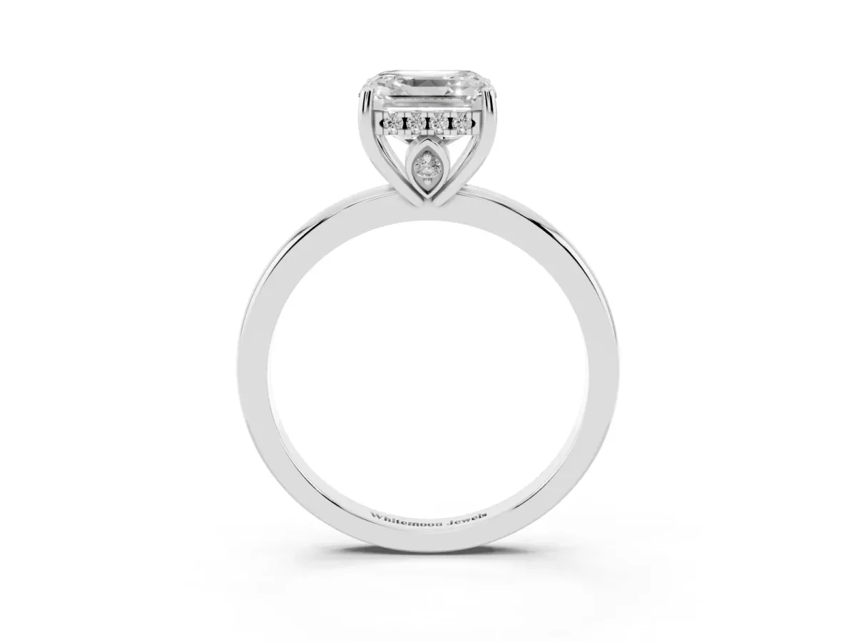 Asscher Cut Solitaire Diamond Ring with Prong Setting and Plain Band Silver