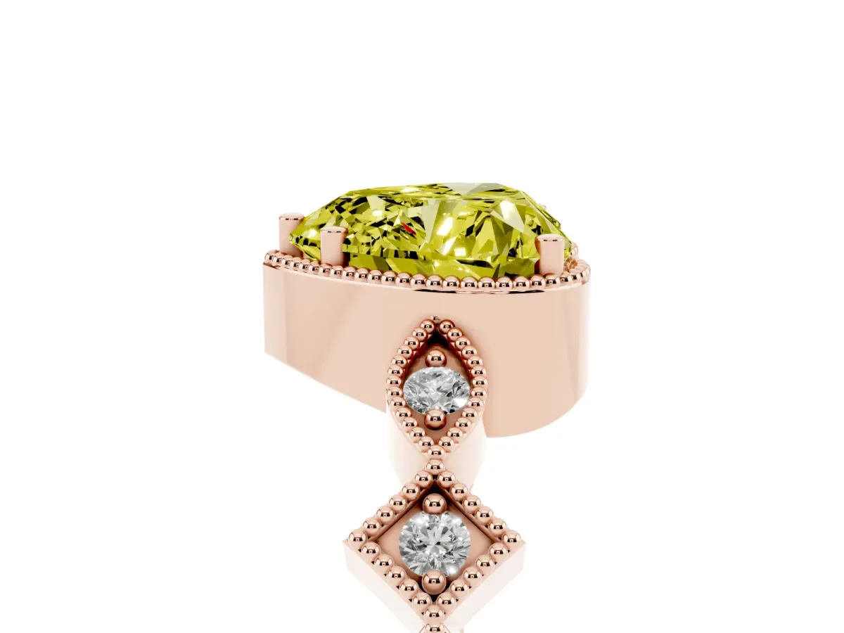 Fancy Yellow Heart Cut Milgrain Marquise Diamond Twist Band Ring Rose gold