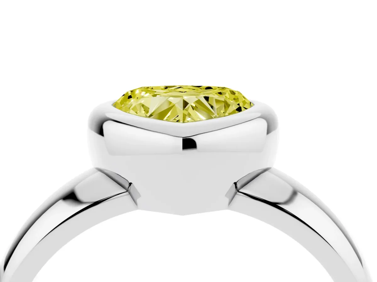 Fancy Yellow Bezel Set Heart Cut Solitaire Ring with Wide Band Silver