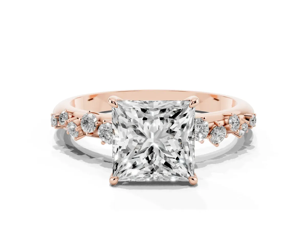 Princess Cut Diamond Cluster Prong-Set Solitaire Ring Rose gold
