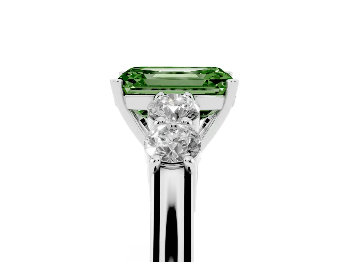 Fancy Green Emerald Cut Cut Diamond Five-Stone Prong Set White Gold Ring Silver