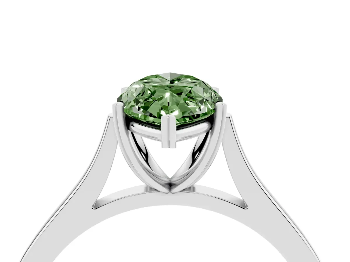 Fancy Green Marquise Cut Solitaire Heart Prong Engagement Ring with Tapered Band Platinum