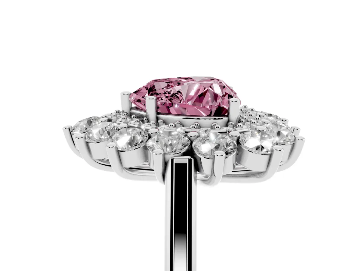 Fancy Pink Heart Cut Diamond Floral Double Halo Engagement Ring with Prong Setting Silver