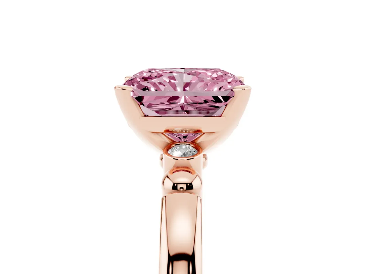 Fancy Pink Radiant Cut Solitaire Beaded Band with Four-Prong Setting Rose gold