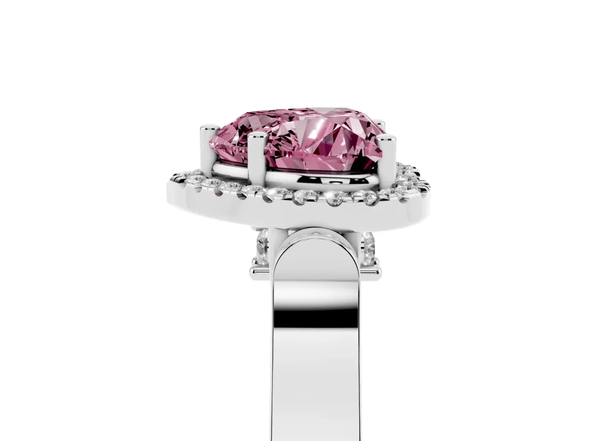 Fancy Pink Heart Cut Halo Pave Split Shank Prong Setting Ring Platinum