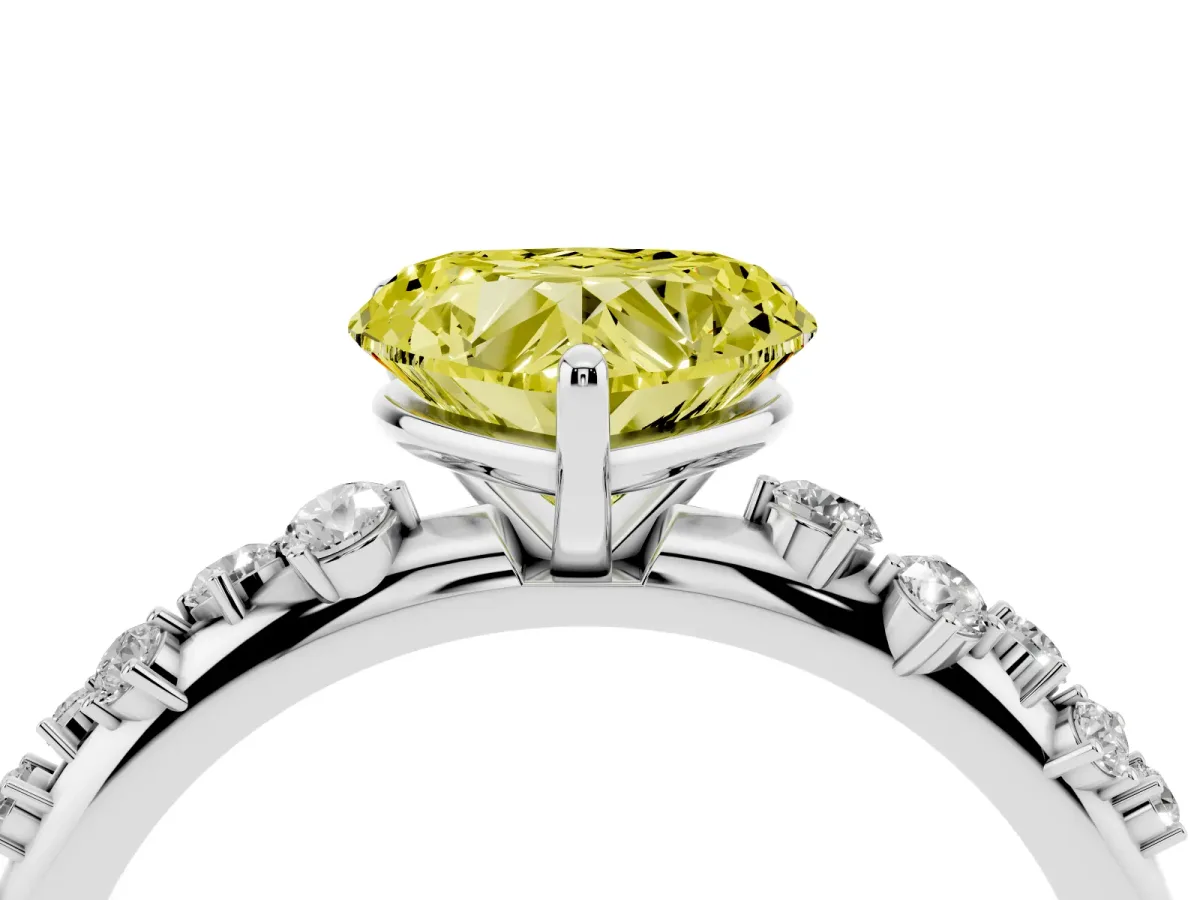 Fancy Yellow Heart Cut Diamond Cluster Prong-Set Solitaire Ring Platinum