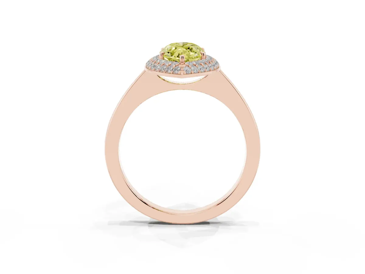 Fancy Yellow Marquise Cut Halo Diamond Engagement Ring with Solitaire Band and Four-Prong Setting Rose gold