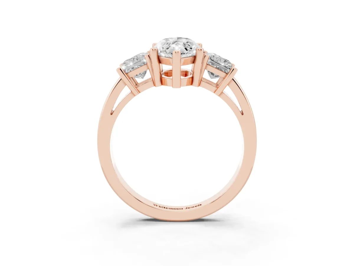 Three-Stone Marquise Cut Cut Solitaire Ring with Prong Setting Rose gold