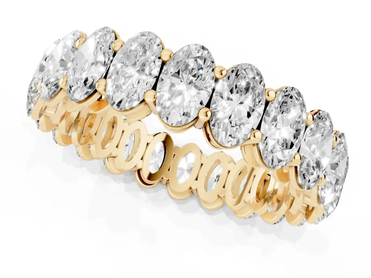 Oval Cut Diamond Eternity Band with Shared Prong Setting Yellow gold