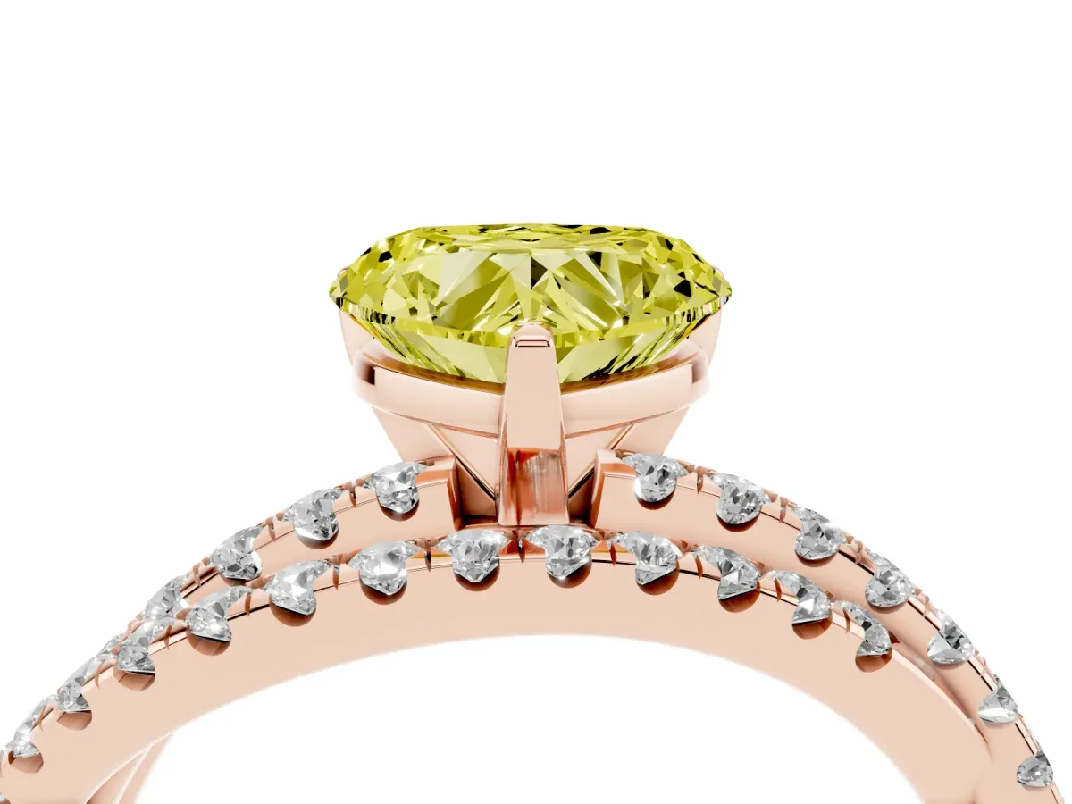 Fancy Yellow Heart Cut Solitaire Twist Band with Pavé Setting and Four-Prong Setting Rose gold