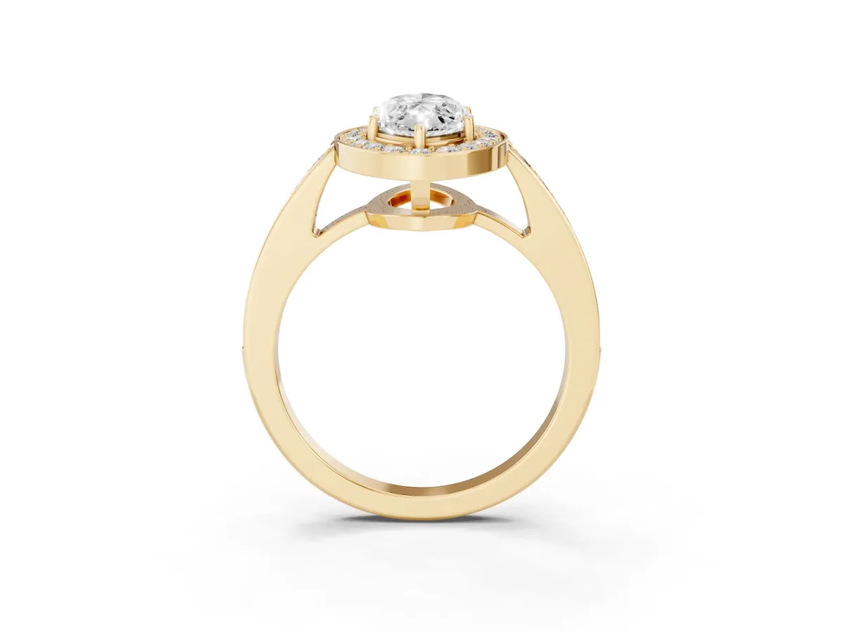 Marquise Cut Halo Pavé Diamond Engagement Ring with Bezel Setting Yellow gold