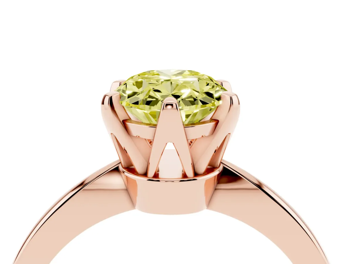 Fancy Yellow Oval Cut Solitaire Engagement Ring with Six-Prong Setting and Tapered Band Rose gold