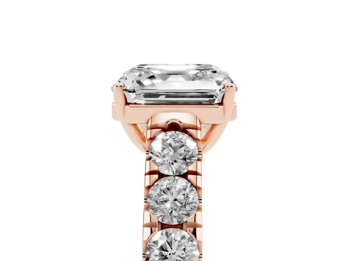 Asscher Cut Cut Diamond Solitaire Ring with Micro Pave Band and Prong Setting Rose gold
