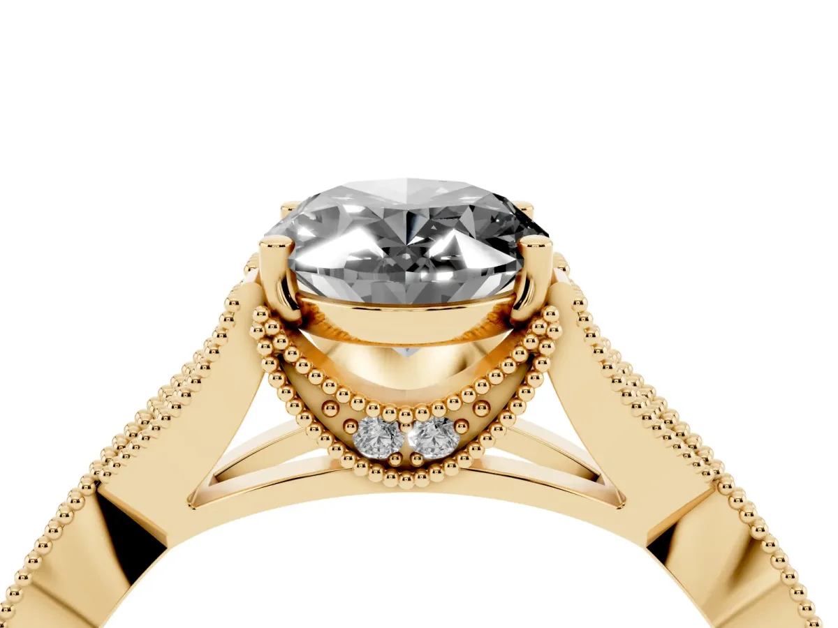 Fancy Black Oval Cut Cut Diamond Twisted Band with Milgrain Pave Setting and Four-Prong Setting Yellow gold