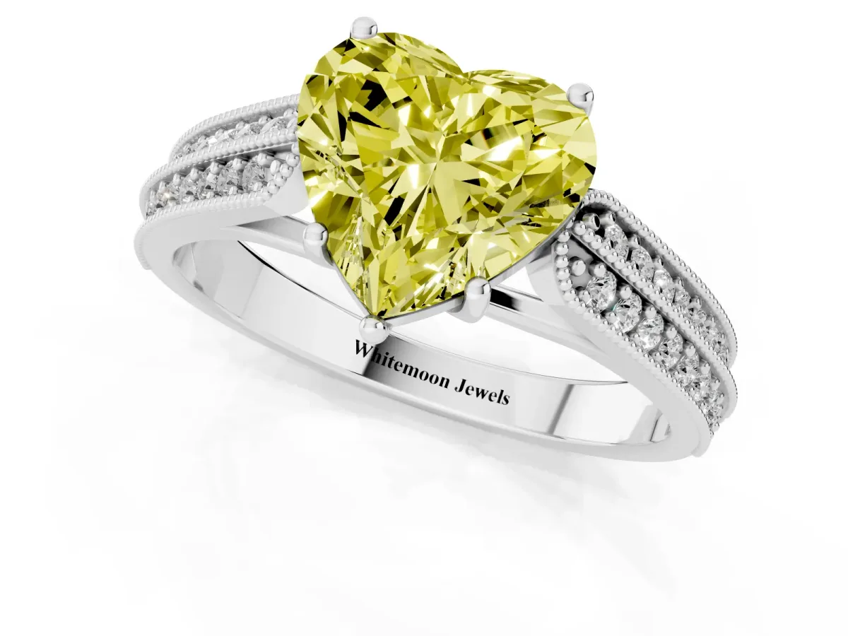 Fancy Yellow Heart Cut Cut Pave Split Shank Engagement Ring with Four-Prong Setting Platinum