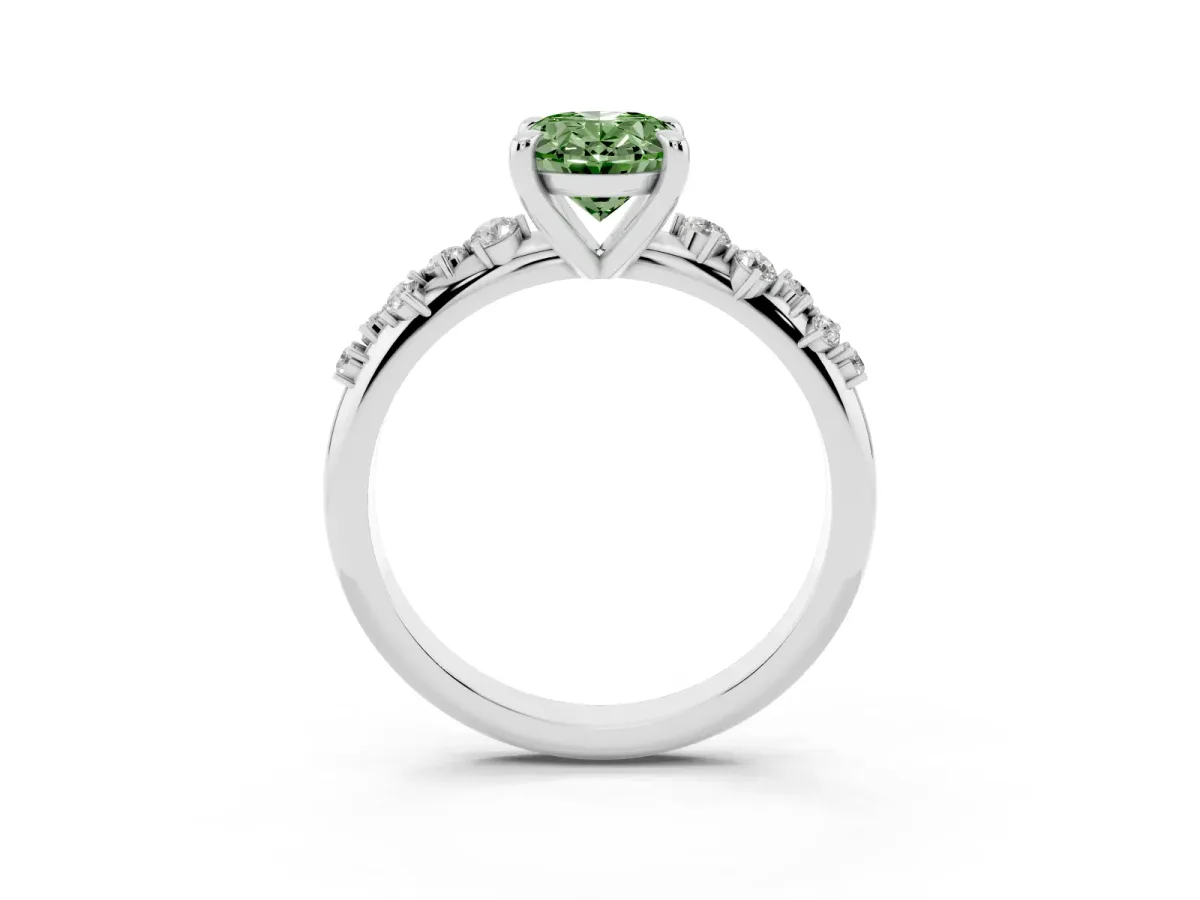 Fancy Green Oval Cut Cut Diamond Vine Band with Four-Prong Setting Platinum