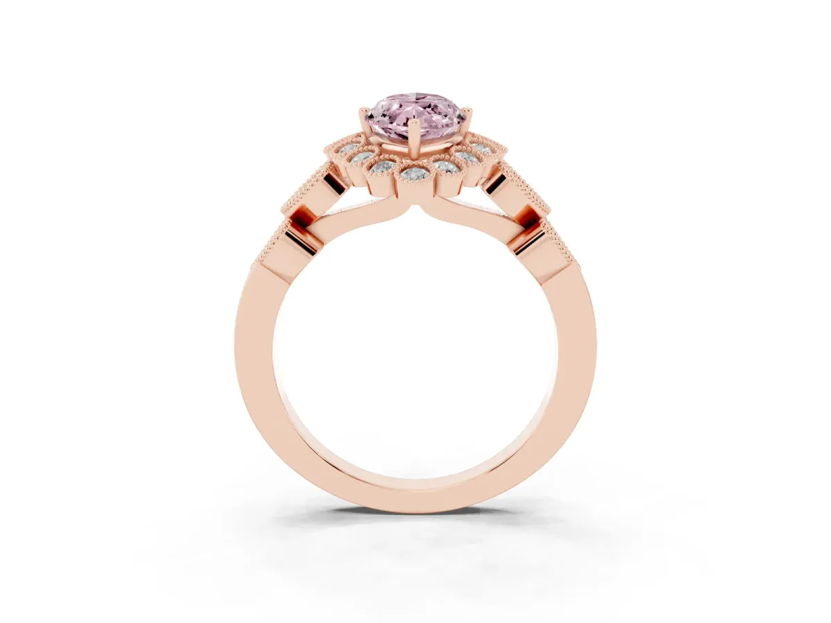 Fancy Pink Marquise Cut Brilliant Milgrain Pave Heart Band Solitaire Ring Rose gold