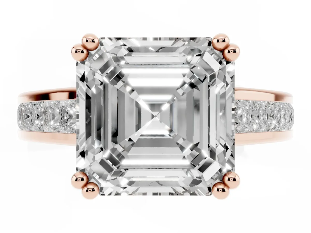 Asscher Cut Cut Channel Set Solitaire Engagement Ring with Prong Setting Rose gold