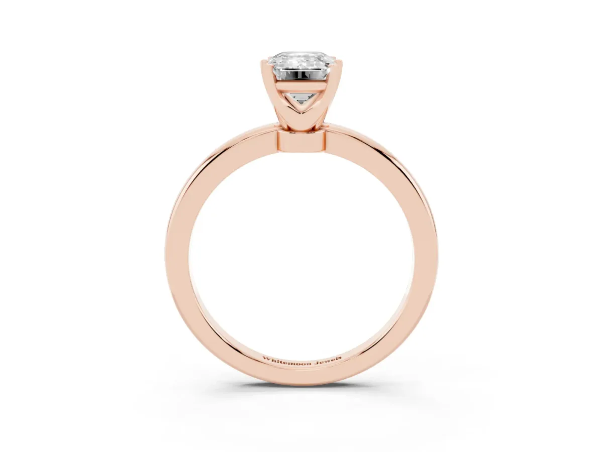 Emerald Cut Solitaire Diamond Ring with Six-Prong Setting on a Classic Band Rose gold
