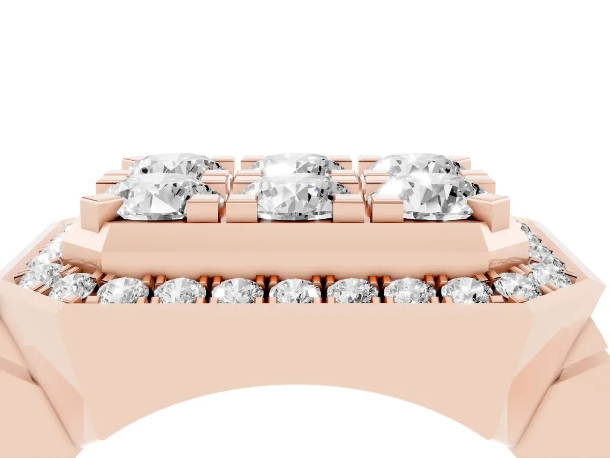 Round Diamond Cluster Halo Mens Ring Rose gold