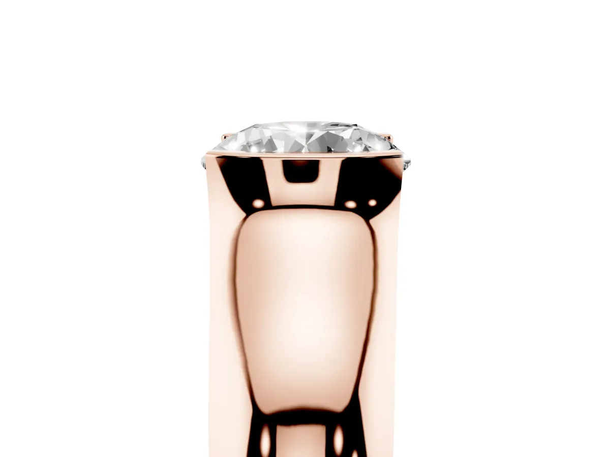Round Cut Solitaire Bezel Set Diamond Ring with Wide Band Rose gold