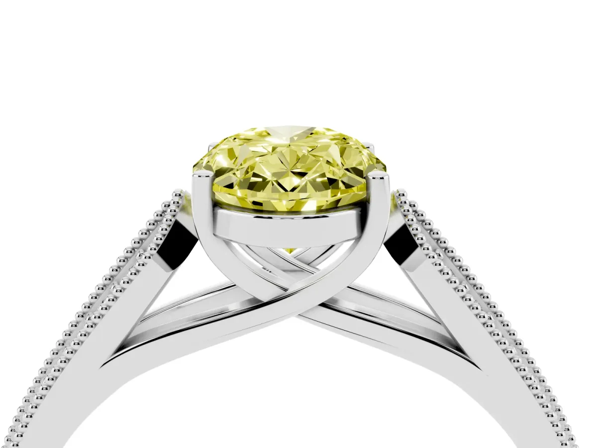 Fancy Yellow Oval Cut Cut Pave Split Shank Engagement Ring with Four-Prong Setting White gold