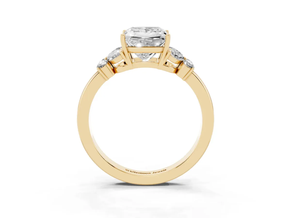 Princess Cut Cut Solitaire Floral Diamond Ring with Four-Prong Setting Yellow gold