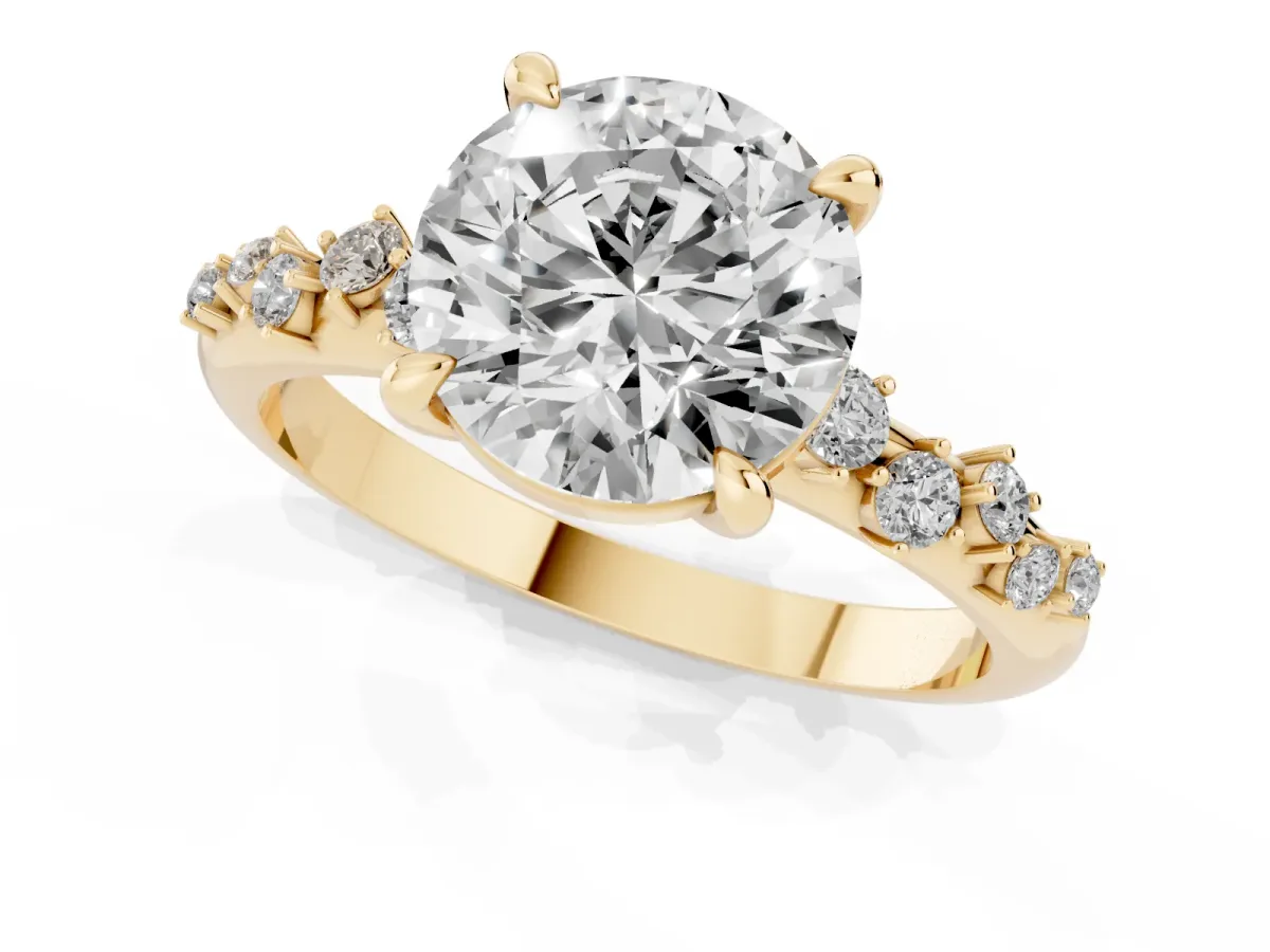 Round Cut Cut Diamond Vine Band with Four-Prong Setting Yellow gold