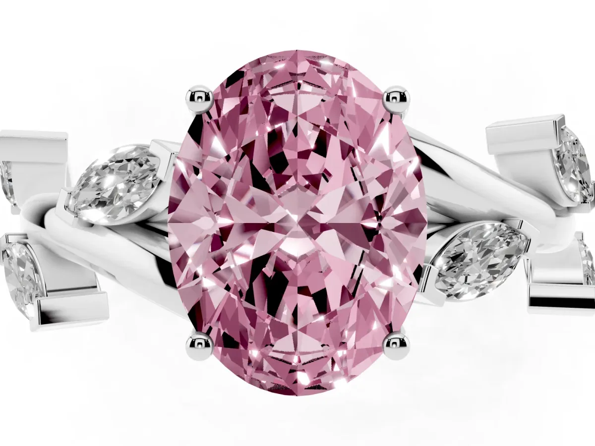 Fancy Pink Oval Cut Solitaire Twisted Band Marquise Accent Prong Setting Ring Silver