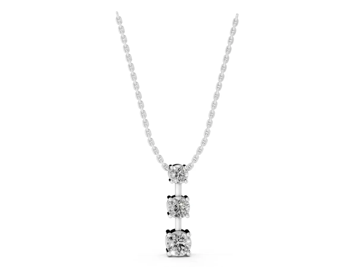 Round Diamond Triple Bar Pendant with Four-Prong Setting Silver